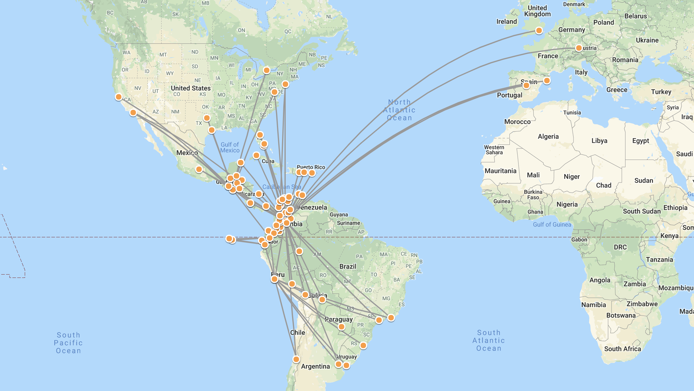 Avianca Airline route map