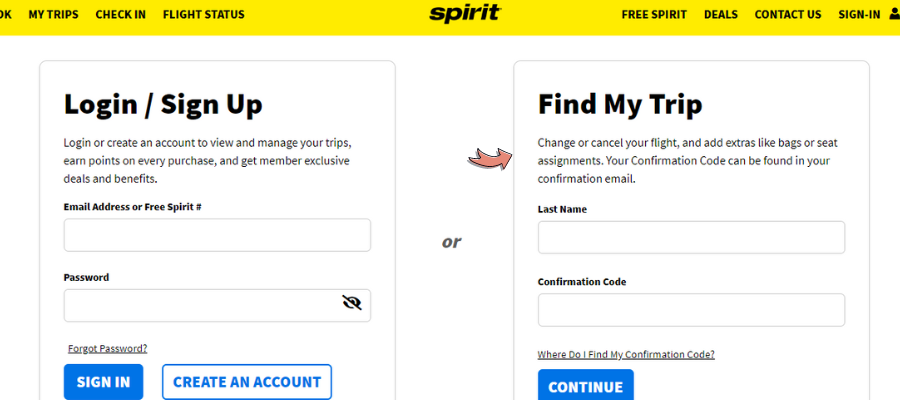 Login page of spirit airlines dashboard