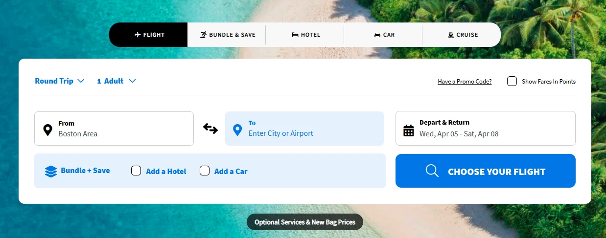 Spirit airlines manage booking tab
