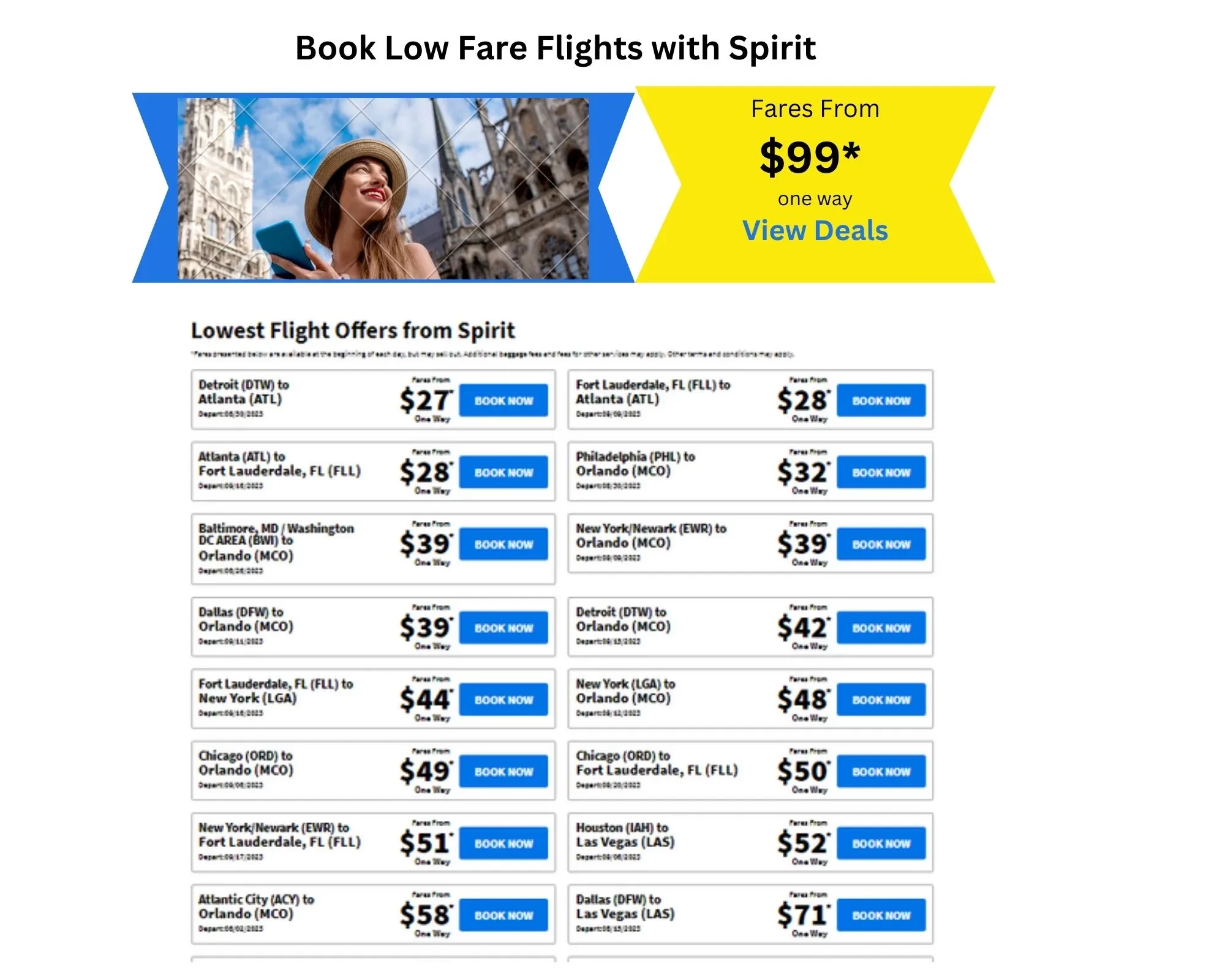 Spirit Airlines Offers $99 Flights to Select Destinations
