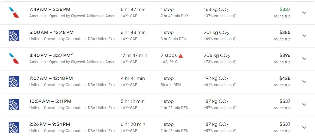 Cheap Flights from Los Angeles(LAX) to Santa Fe(SAF)
