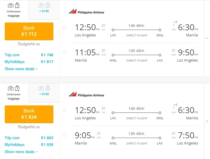 Direct Flights from Los Angeles(LAX) to Manila(MNL)