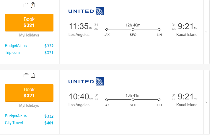 Oneway Flights from Los Angeles(LAX) to Kauai Island(LIH)