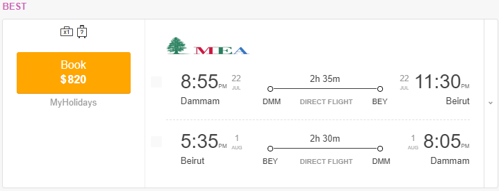 direct flights from Damman to Beirut