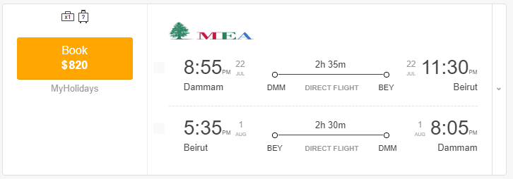 direct flights from Damman to Beirut
