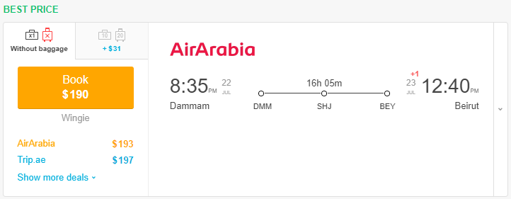 One way flights from Dammam to Beirut