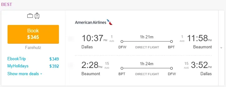 Direct Flights from Dallas to Beaumont