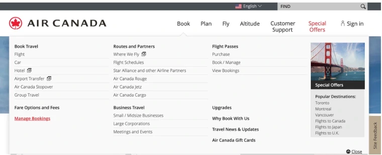 Air Canada Gestionar reserva