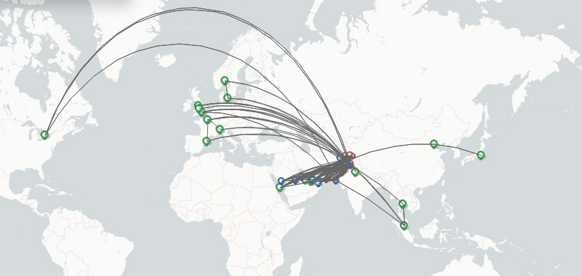 PIA Pakistan International Airlines route map