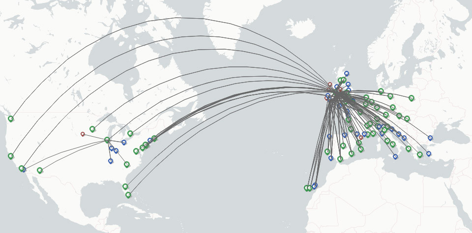 Aer Lingus Airlines route map