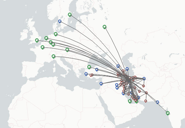 Iran Air route map