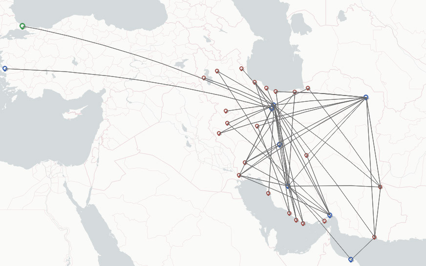 Iran Aseman Airlines route map