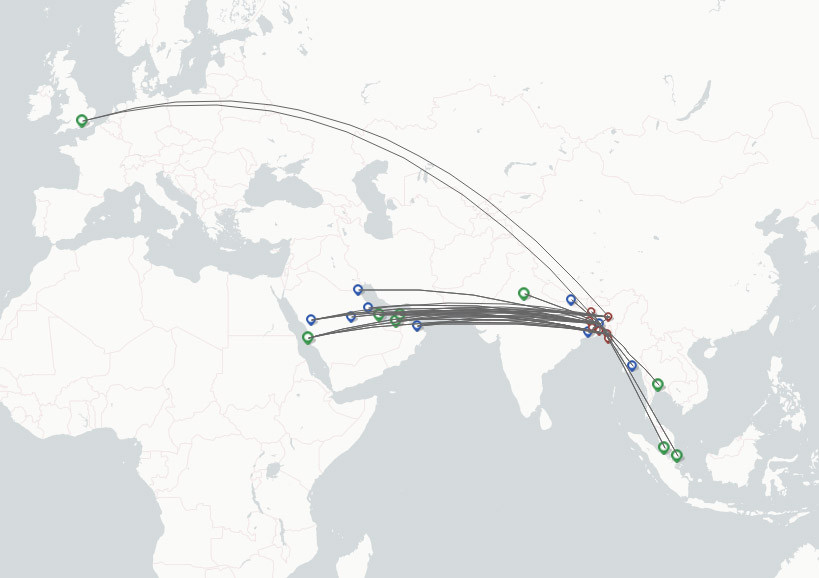 Biman Bangladesh Airlines route map
