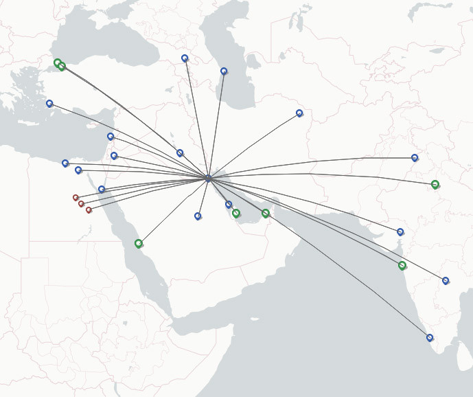Jazeera Airways route map