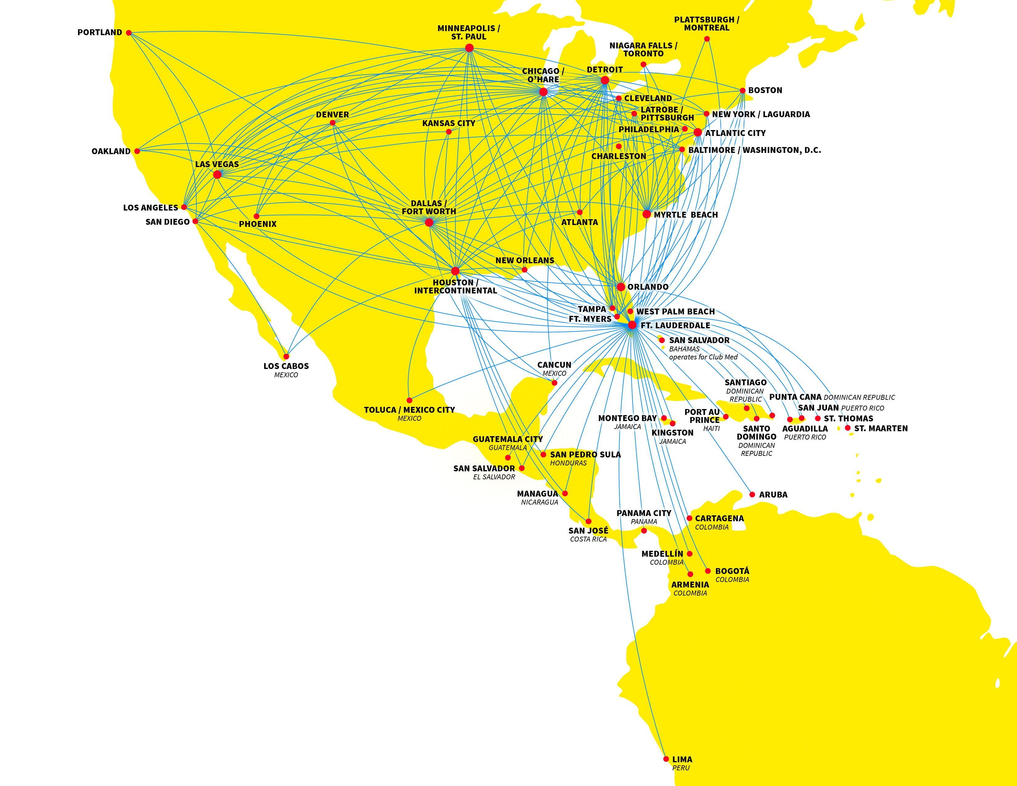 Spirit Airlines - Reservations and Flights information route map